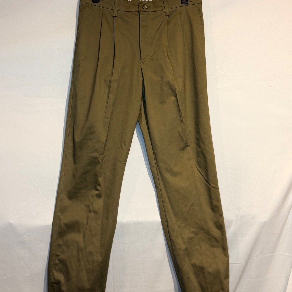 Wrangler Mens Relaxed Fit Pleated Chino Pants Khaki Brown 34x36 1000097KH